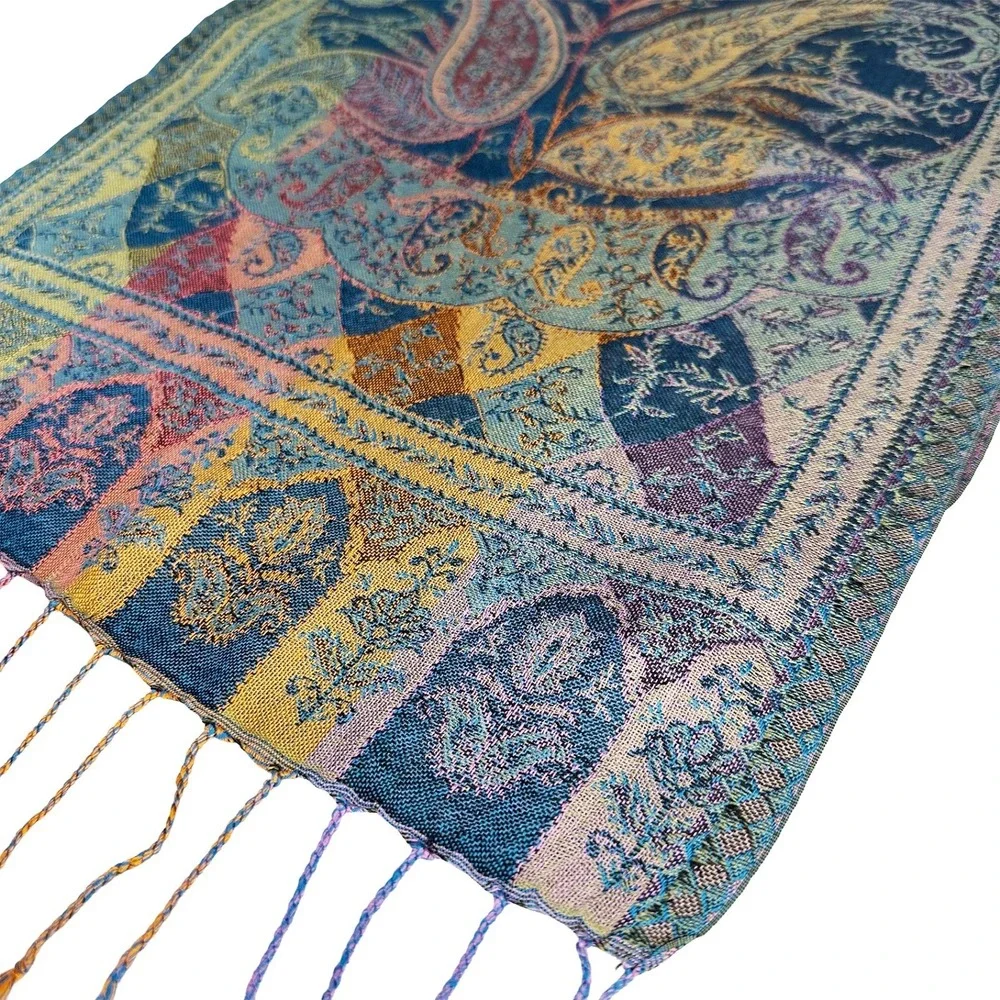 100% Silk Floral Paisley Pashmina-Style Scarf • multi-color • quiet luxury boho